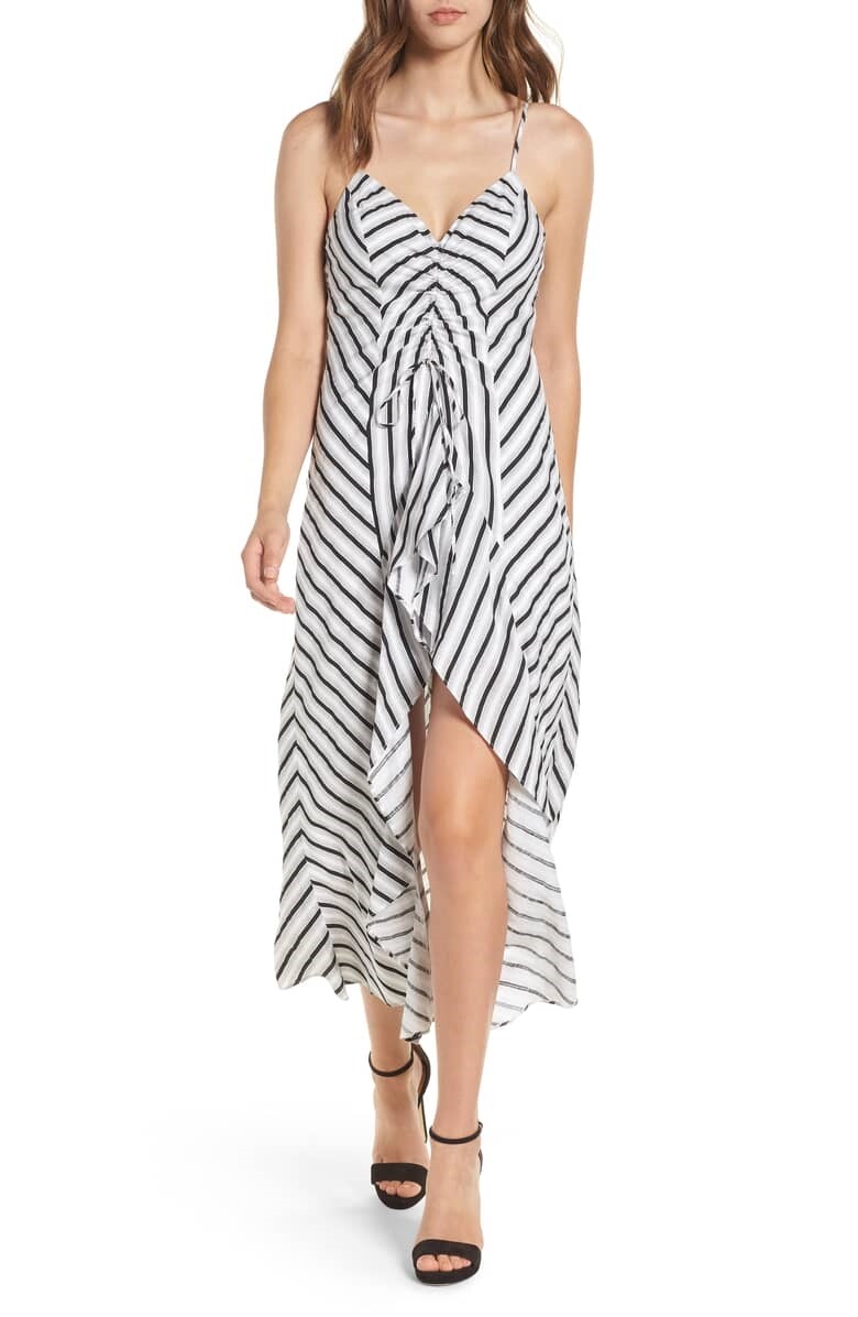 Lush Stripe Gathered High/Low Dress Sz. XL (Black Stripe) 151861