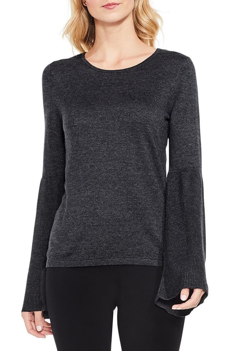 Vince Camuto 163611 Women's Ribbed Bell Sleeve Sweater Heather Grey Sz. PL