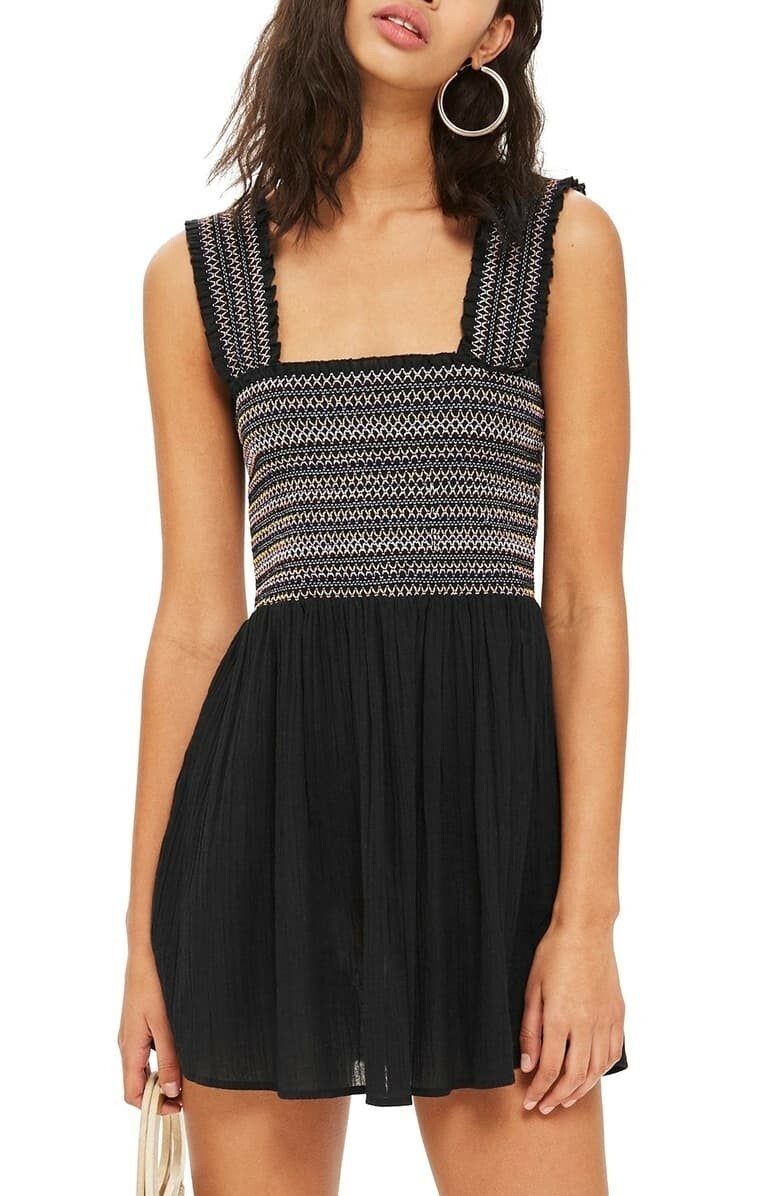 Topshop 158893 Women's Shirred Minidress Sleeveless Black Size 4-6 US