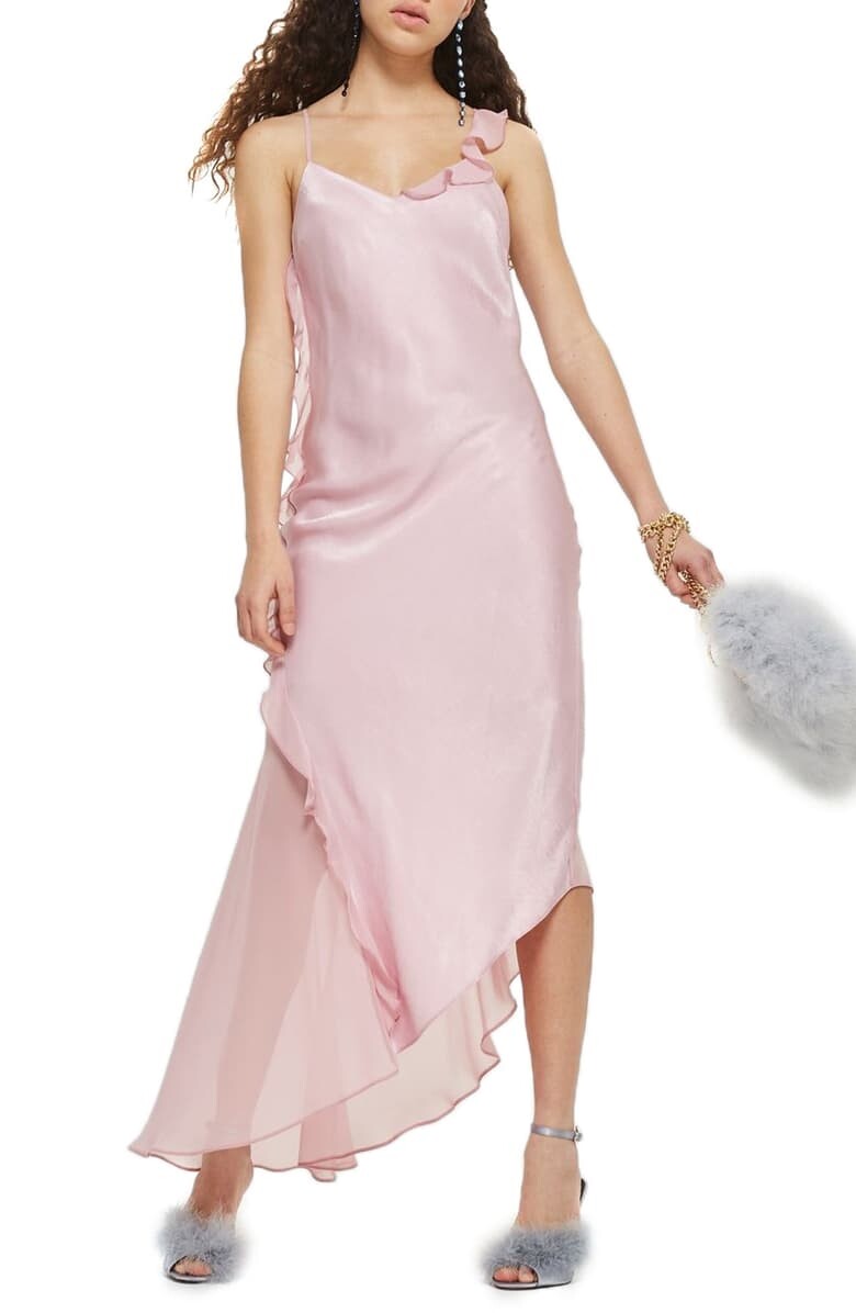 Topshop 156888 Women's Asymmetrical Frill Maxi Dress Lilac Sz. 6 US