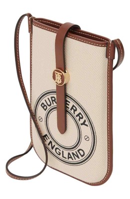 Pre-owned Burberry Natural / Tan Anne Logo Canvas And Leather Crossbody Phone Case