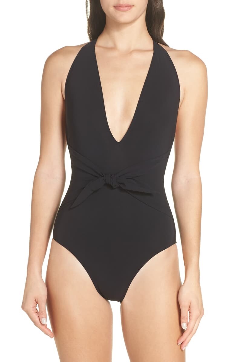 Tory Burch 182676 Womens Tie Front One-piece Swimsuit Black Size Small