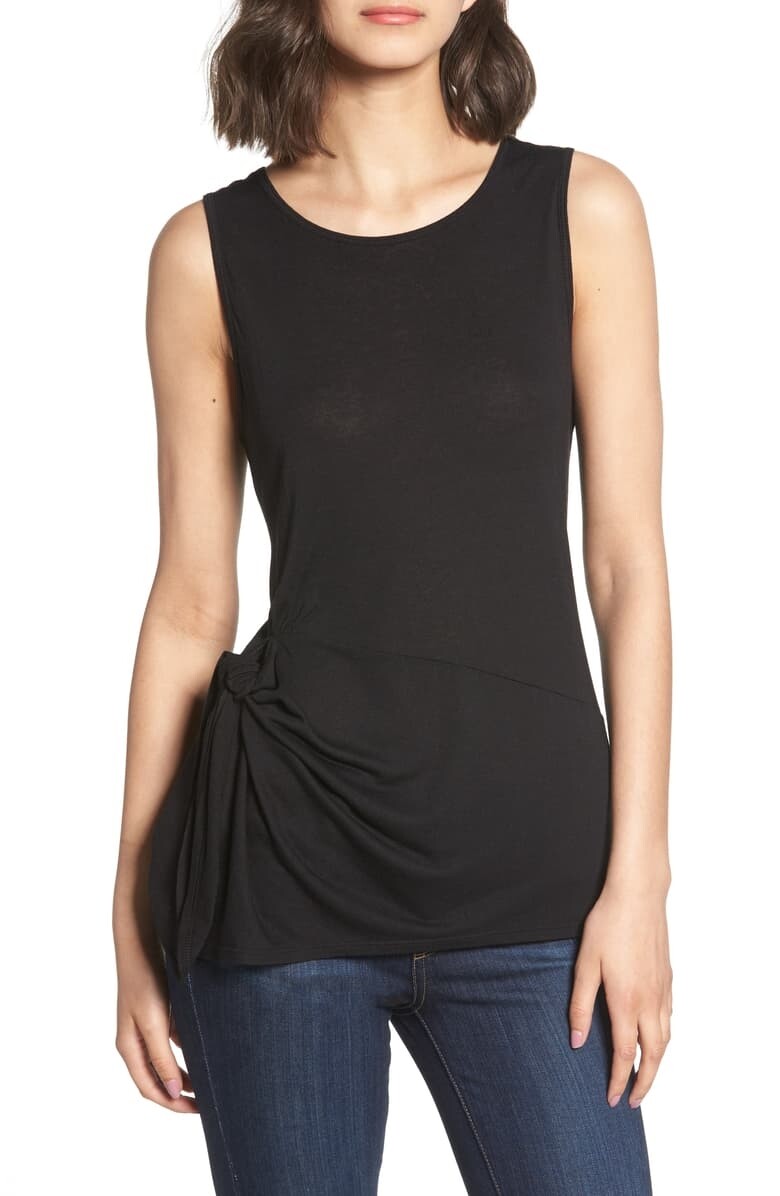 TROUVÉ 157855 Women's Sleeveless Side Tie Knit Tank Top Black Sz. XXL