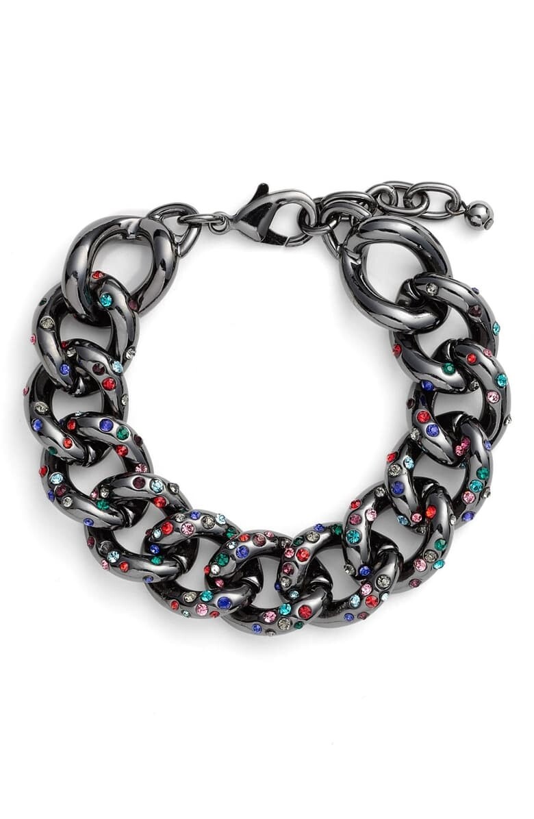 Nordstrom 167276 Women's Encrusted Link Chain Bracelet - Hematite