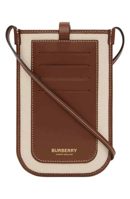 Pre-owned Burberry Natural / Tan Anne Logo Canvas And Leather Crossbody Phone Case