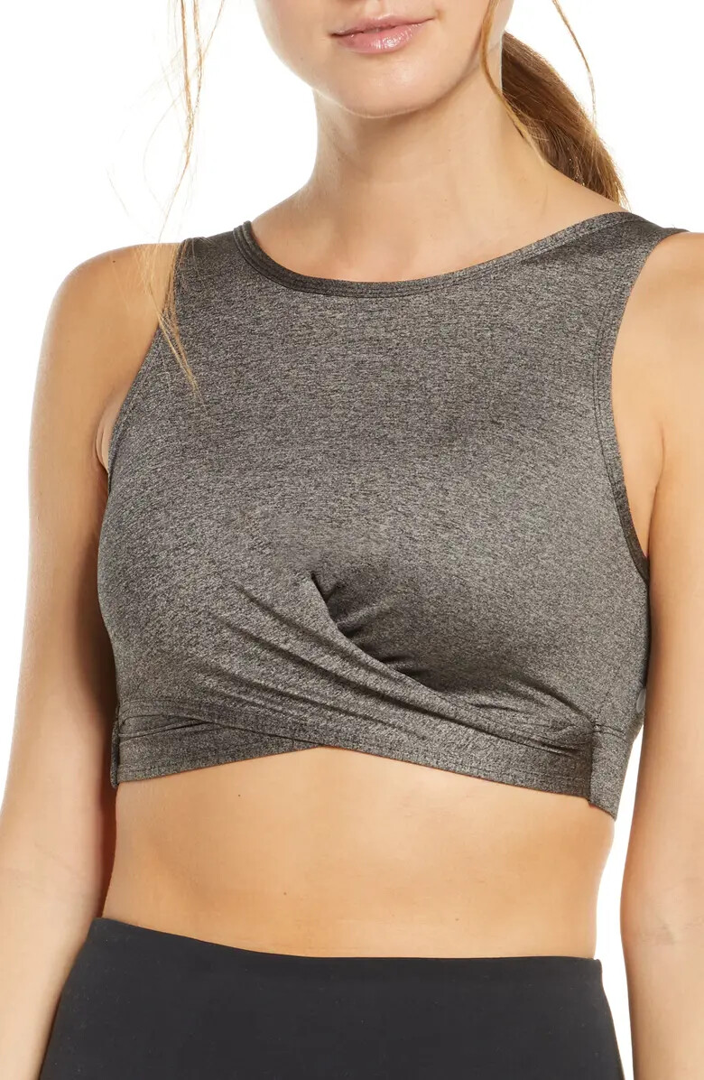 

Спортивный бюстгальтер Zella Black Grey Space Dye Surplice с запахом и перекрещивающейся передней частью  NWT, Черный