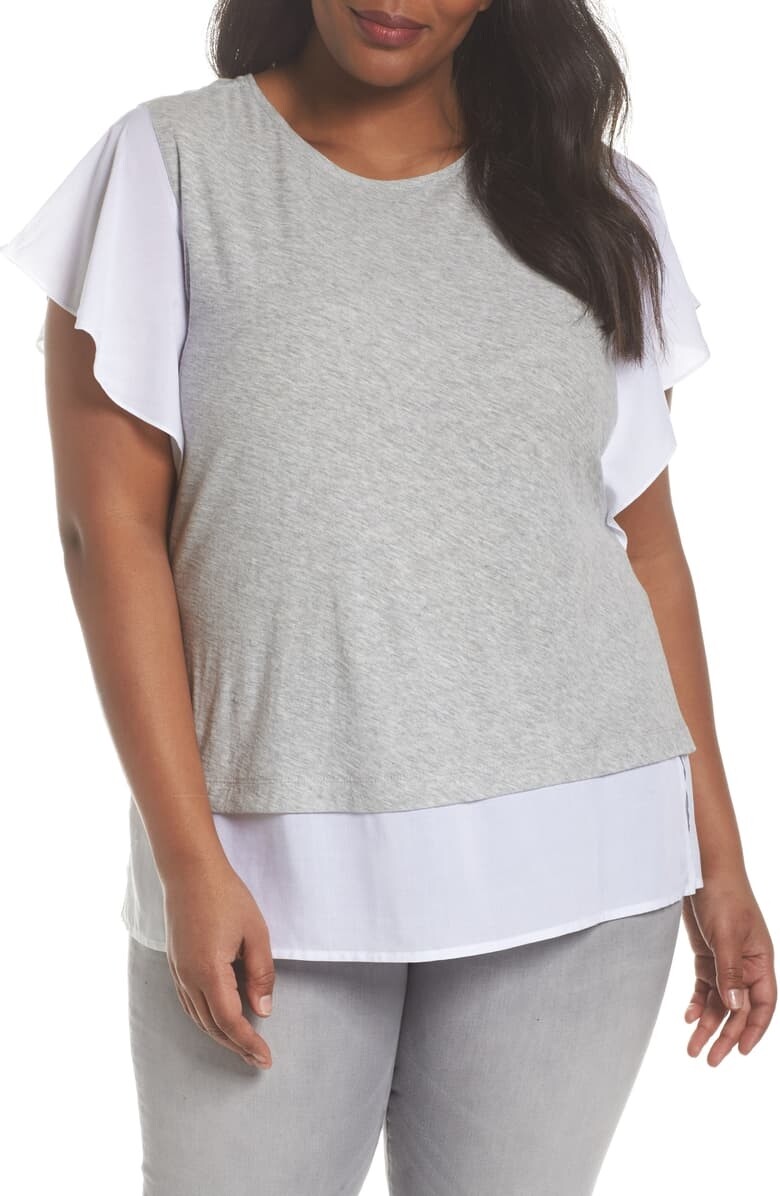 Vince Camuto 156809 Women's Plus Size Ruffle Sleeve Blouse Grey Heather Sz. 1X