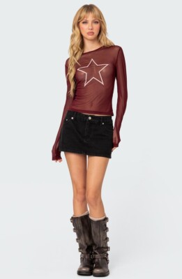 EDIKTED Stargaze Sheer Mesh Top Size Small NWT