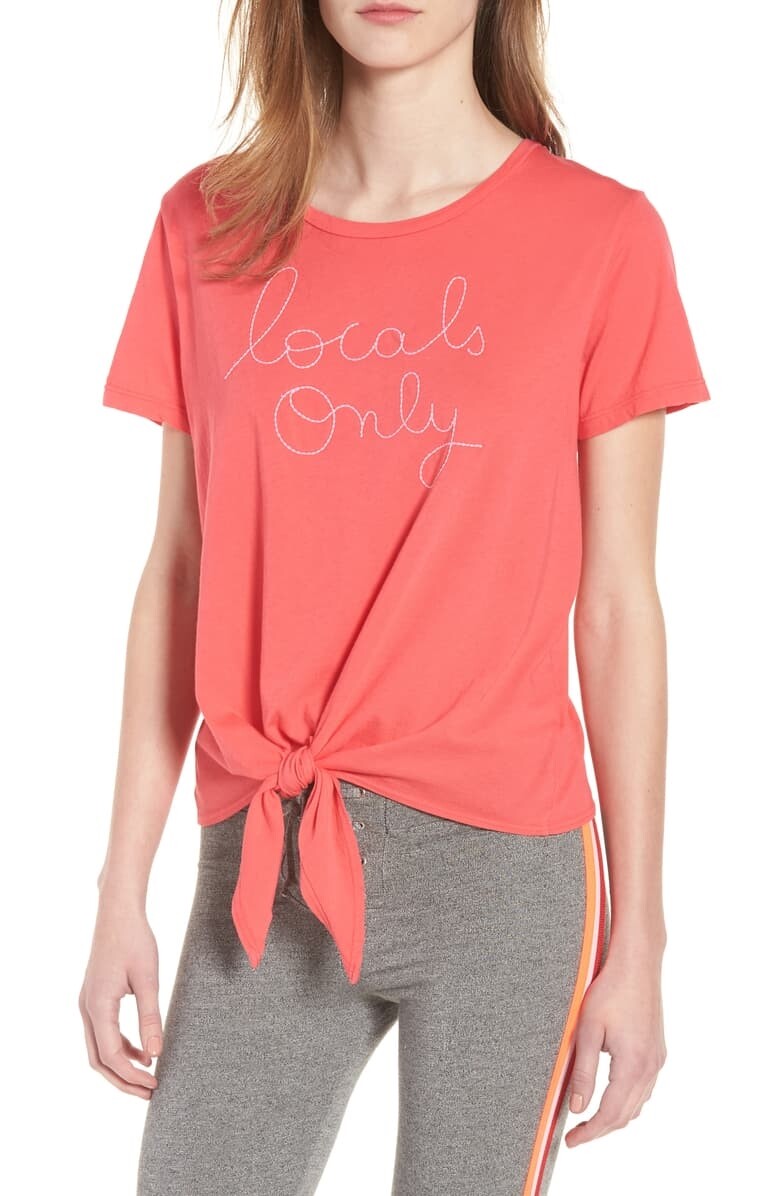 Sundry 156350 Women's Locals Only Tie Front Tee Short Sleeve Hibiscus Sz. 2