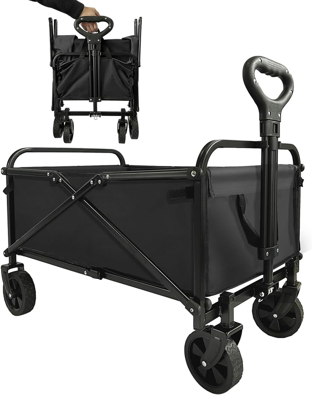 Collapsible Wagon Cart Heavy Duty Foldable, Large Capacity Foldable Grocery Beac