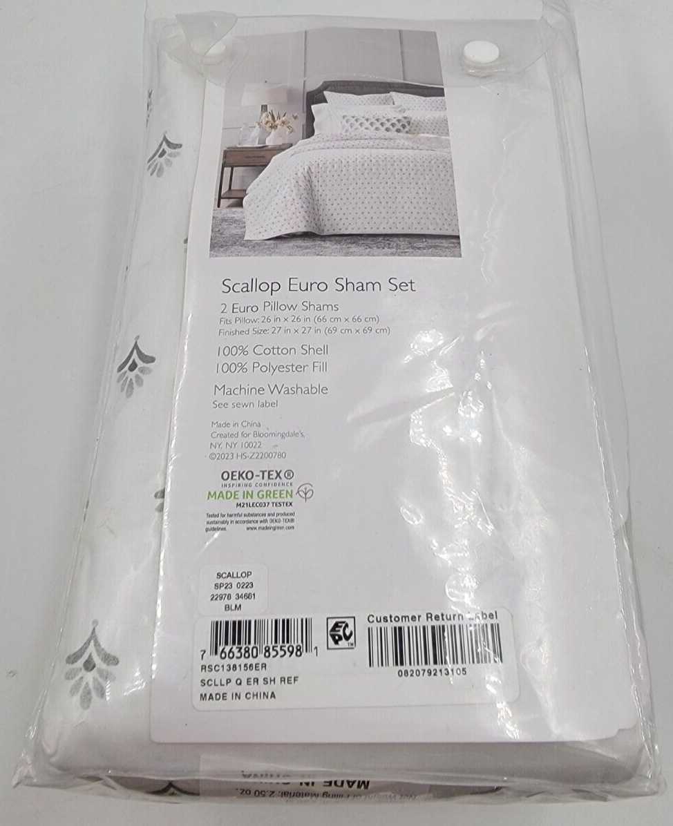 Sky Scallop Reversible Two Euro Pillow Shams 26in x 26in Reflection Gray Button~ - Picture 7 of 11