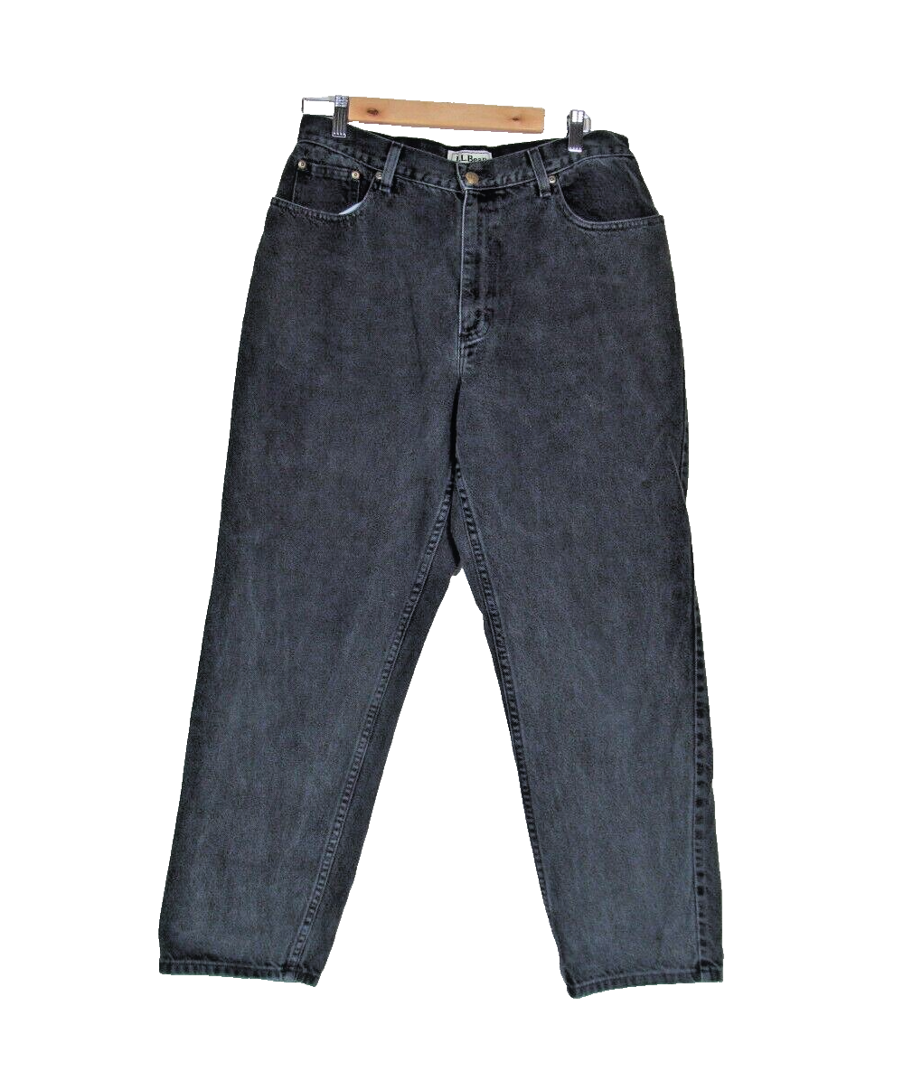 L.L. Bean RELAXED FIT Womens 14 Black Denim Jeans Measured