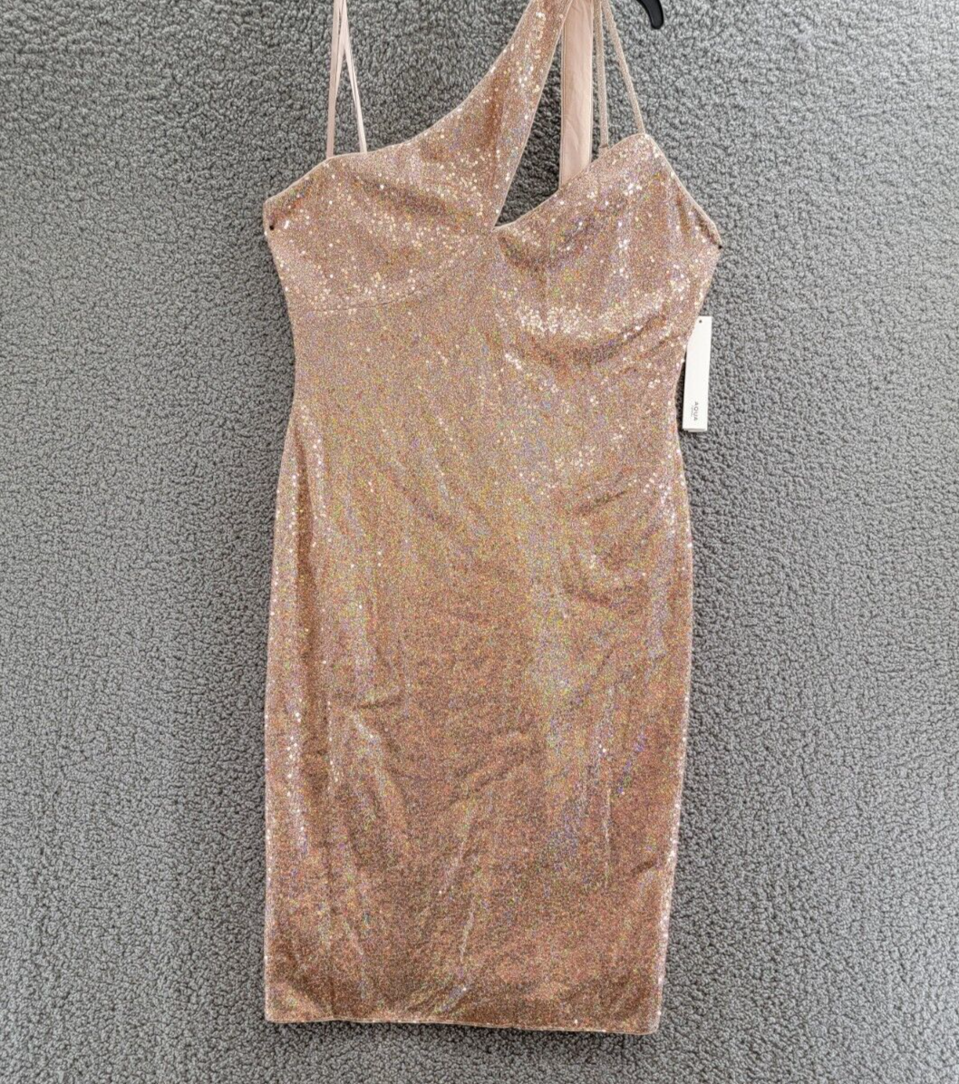 Aqua One Shoulder Sequin Dress Women's XL Copper Asymmetric Back Zip Closure - Picture 2 of 15