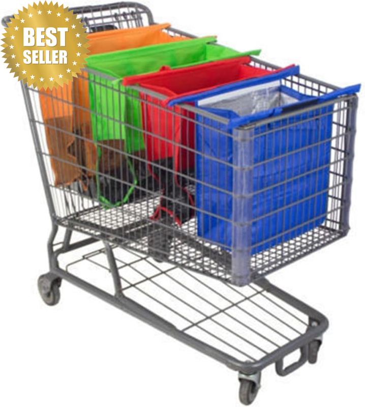 4 Piece Shopping Cart Bag, Detachable Folding Reusable Supermarket Shopping Cart