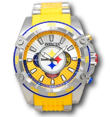 Pre-owned Invicta Nfl Pittsburgh Steelers Men's 52mm Carbon Fiber Chronograph Watch 41965