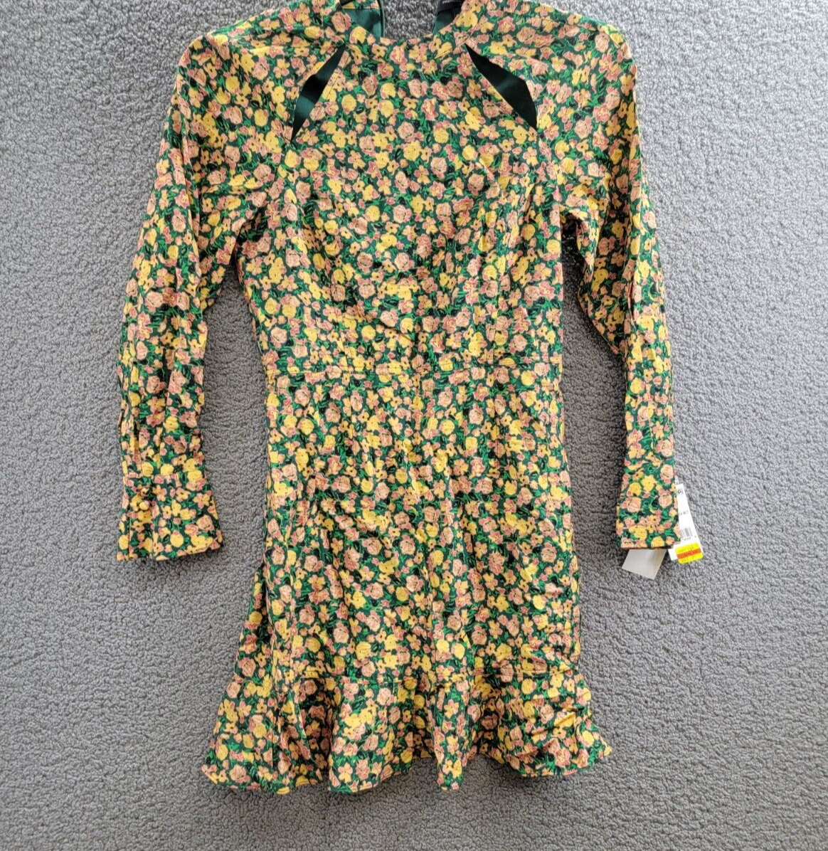 French Connection Aleezia Flavia Floral A-Line Dress Women's 4 Forest Green L/S - Picture 2 of 19