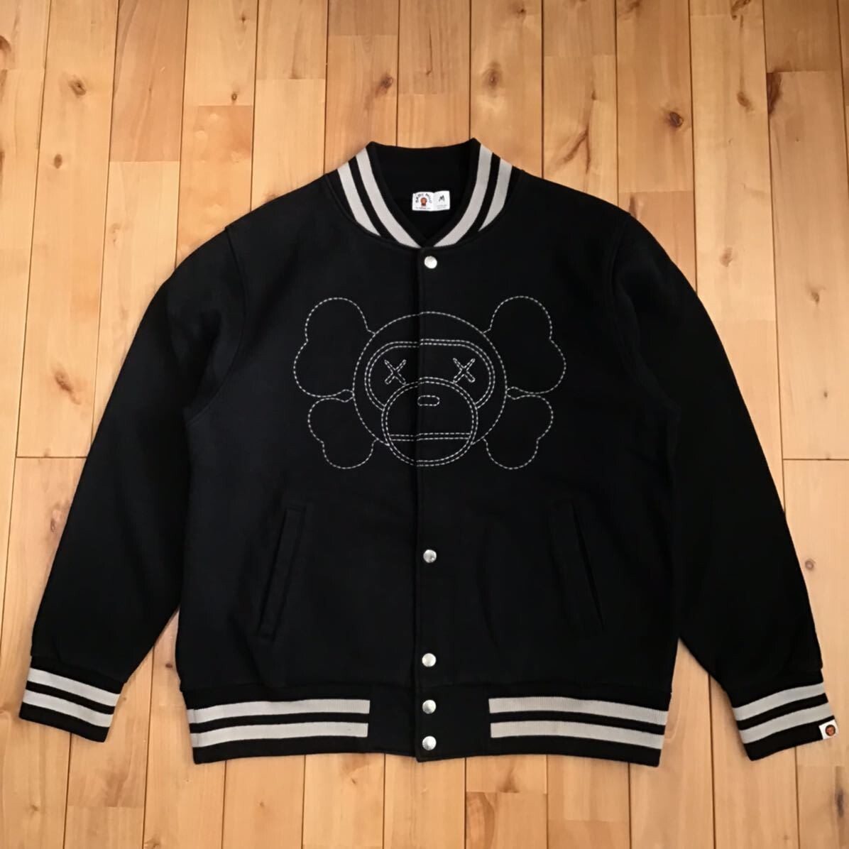 BAPE × kaws milo Sweat bomber jacket varsity Black A Bathing