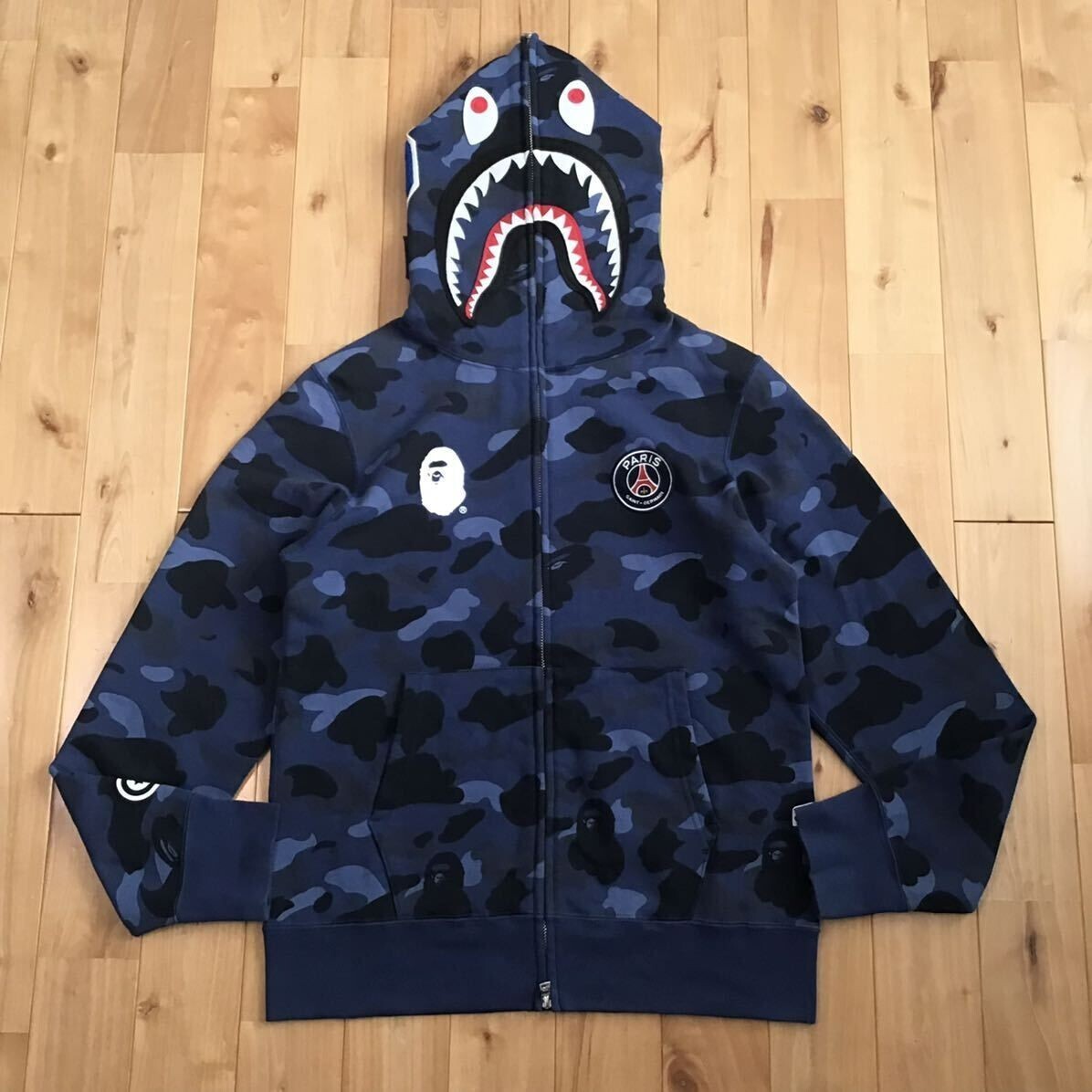 BAPE × PSG Shark Full Zip Hoodie A Bathing Ape Blue Camo