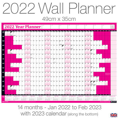 2022 Yearly Planner Annual Wall Chart Year Planner HOT PINK + FREE 200 Stickers