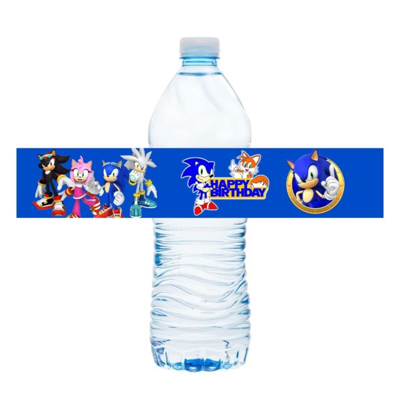 Sonic Birthday Party water bottle Wrapper 30 Stickers