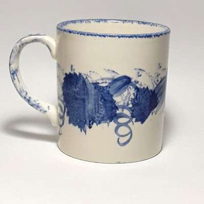 POOLE POTTERY Hand Painted Stoneware BLUE LEAF  Mug Cup ENGLAND