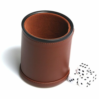 Leather Dice Cup Set Felt Lining Quiet Shaker with 5 Dot Dices for Farkle