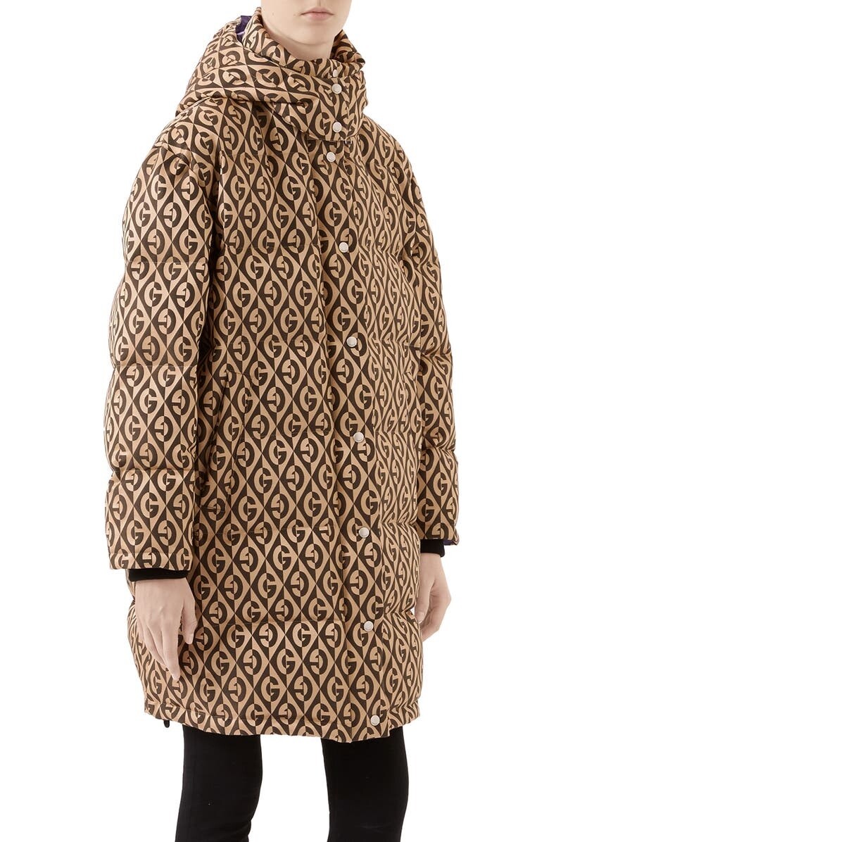 GUCCI Gg Rhombus Print Down Puffer Coat In 2378 Beige | eBay