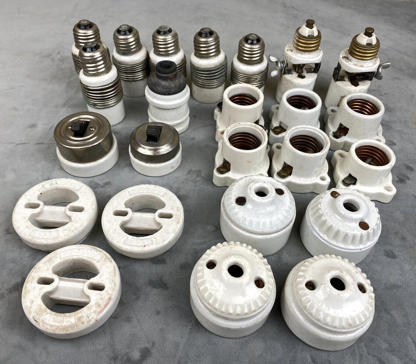 24 Pcs Antique Porcelain Electrical & Sockets ~ G.E., Knox