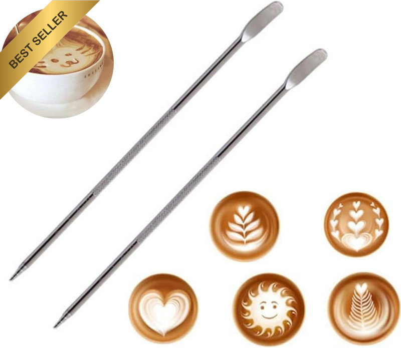 2 Pcs Stainless Steel Coffee Art Pen Barista Tool for Latte Cappuccino