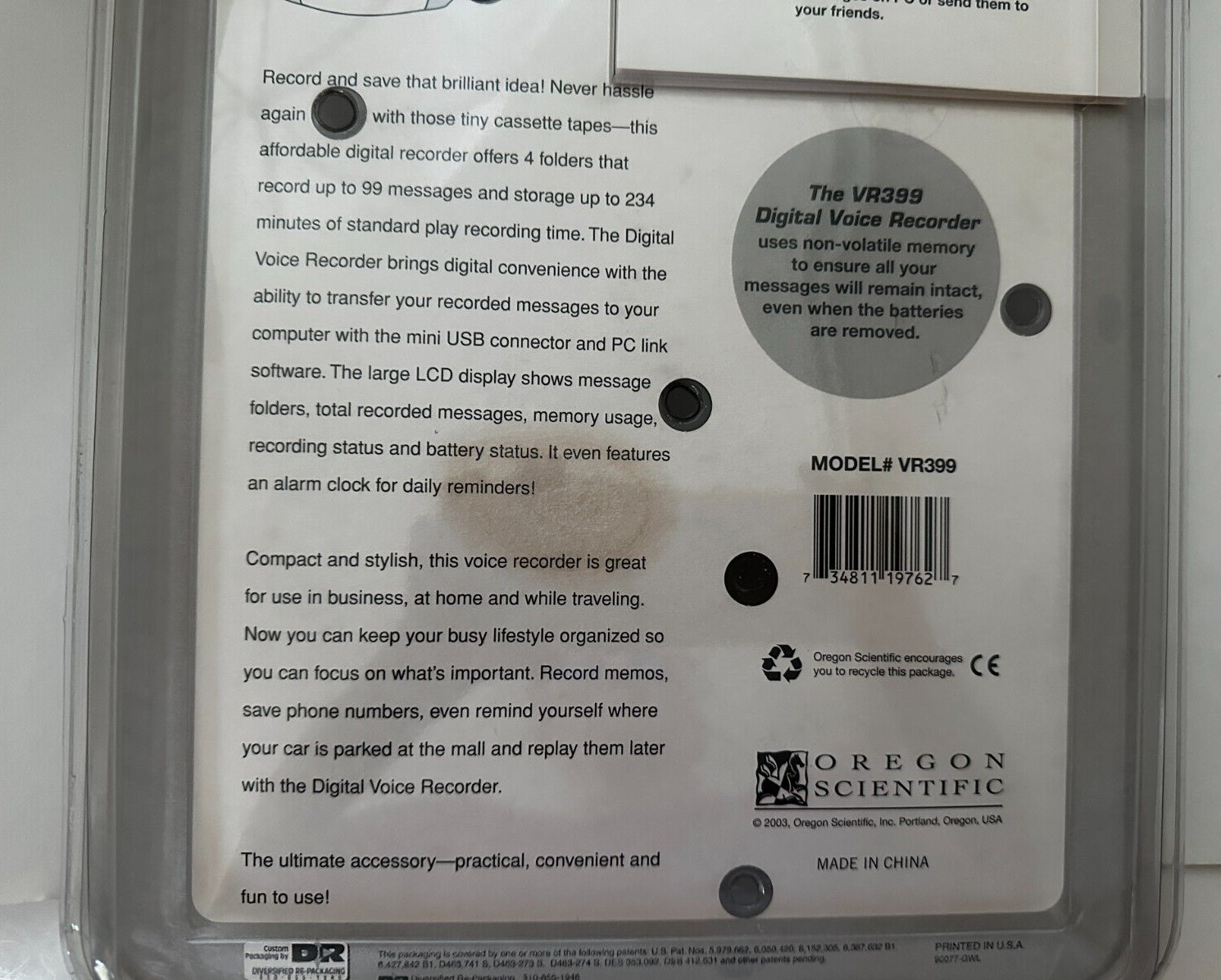 Oregon Scientific  Digital Voice Recorder VR-399 with PC Link NEW SEALED