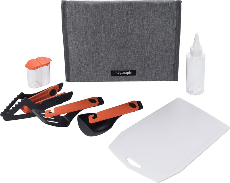 Chef Camp Kitchen Set | Portable 6 Pc Kit with Folding Tongs, Spatula, Spoon | E