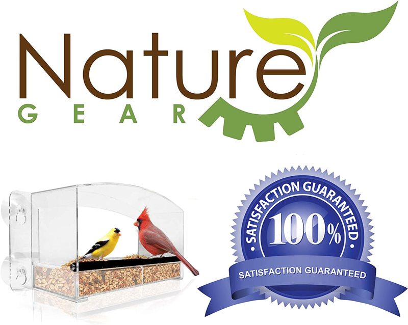 Crystal View Window Bird Feeder - Dome Roof & Steel Perch - Weatherproof Rain or