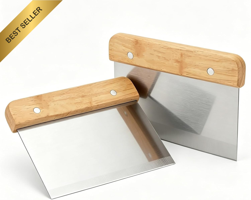 2 Pack Dough Scraper Bench Cutter, Stainless Steel Blade with Wood Handle, Multi