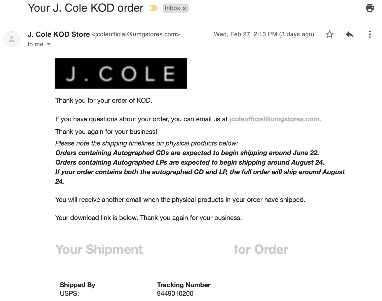 KOD Limited Edition Colour Vinyl Signed By J. Cole