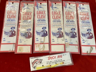 LOT OF 6 PKGS EAGLE CLAW SNELLED FISH HOOKS 1 PKG SPECK RIG TWIN JIGS PLEASE REA