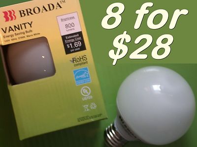 (8x) CFL Vanity Globe Compact Fluorescent G25 Bulbs - 14watt  Warm White  ~60w