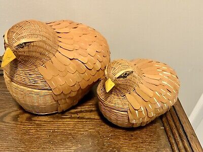 Fabulous Pair Of Chinese Wicker Quail Nesting Baskets