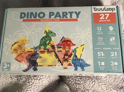TruuLoop DINO PARTY Dinosaur Magnetic Tiles Building Shapes Blocks Play Toy