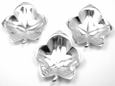 AUTHENTIC! 3 SET TIFFANY & CO STERLING SILVER LEAF SHAPE CANDY AND NUT DISH