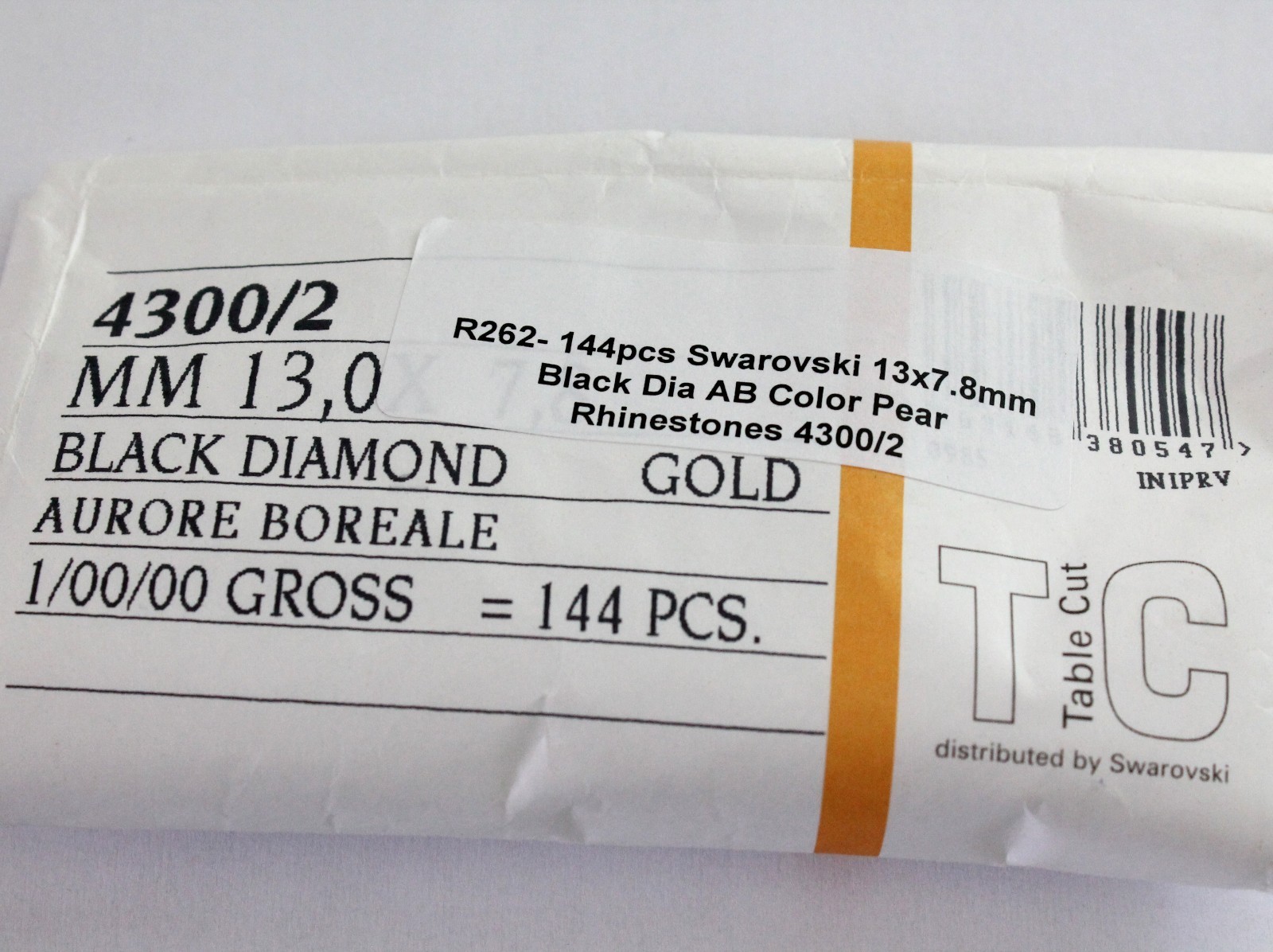 144 Swarovski 13x7.8mm Black Diamond AB Pear Shape Rhinestone TTC 4300/2