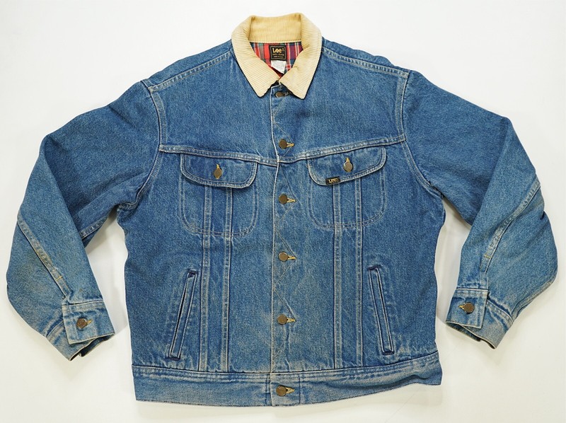 Rare VTG LEE Flannel Lined Corduroy Collar Denim Jean Jacket 90s Trucker Blue M