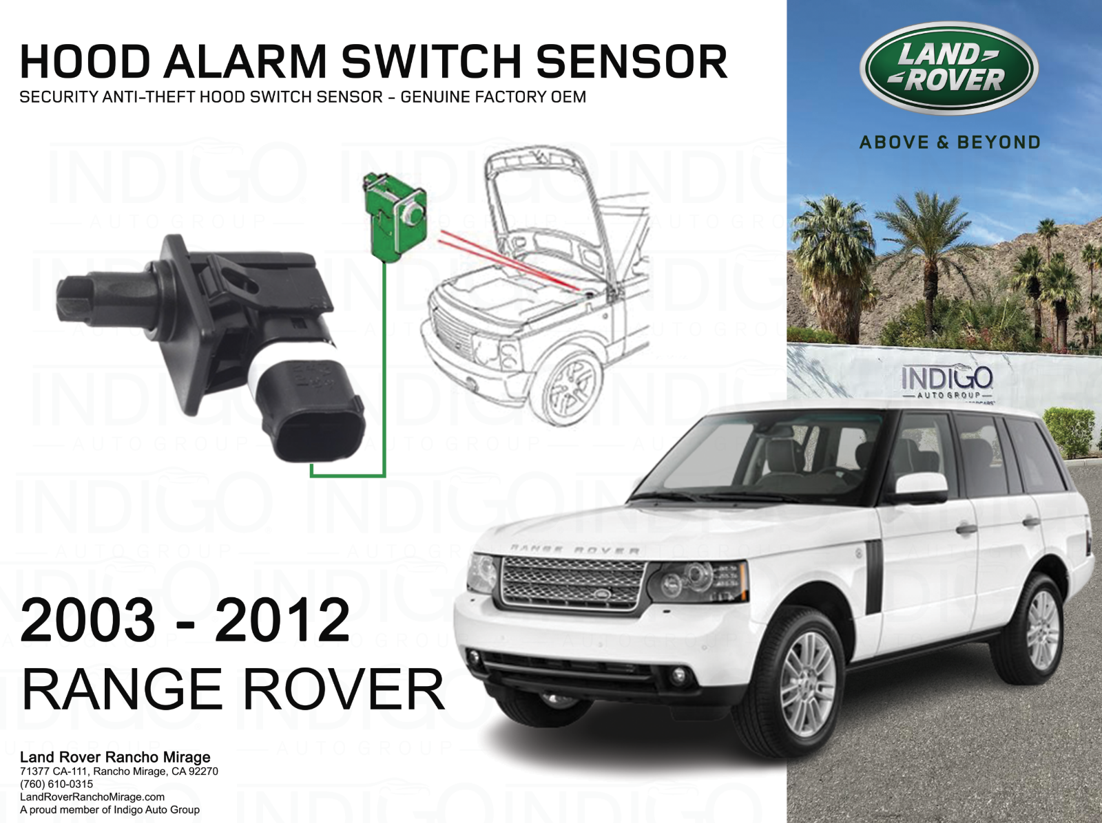 Range Rover L322 Hood Alarm Switch Sensor Security Anti