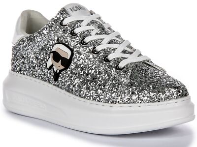Pre-owned Karl Lagerfeld Kapri Nft Lo La Low Cut Glitter Womens Trainer Silver Us 5 - 11