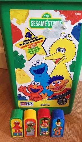 Mega Bloks 5018 Sesame Street 50 Pieces Character Blocks & Storage Container!