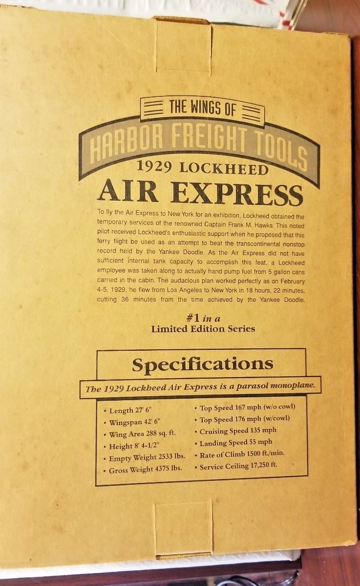 ERTL 1929 Lockheed Air Express The Wings Of Harbor Freight Tools Airplane No.1