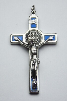 St. Benedict Crucifix Nickel Plate - Blue 2 1/4''