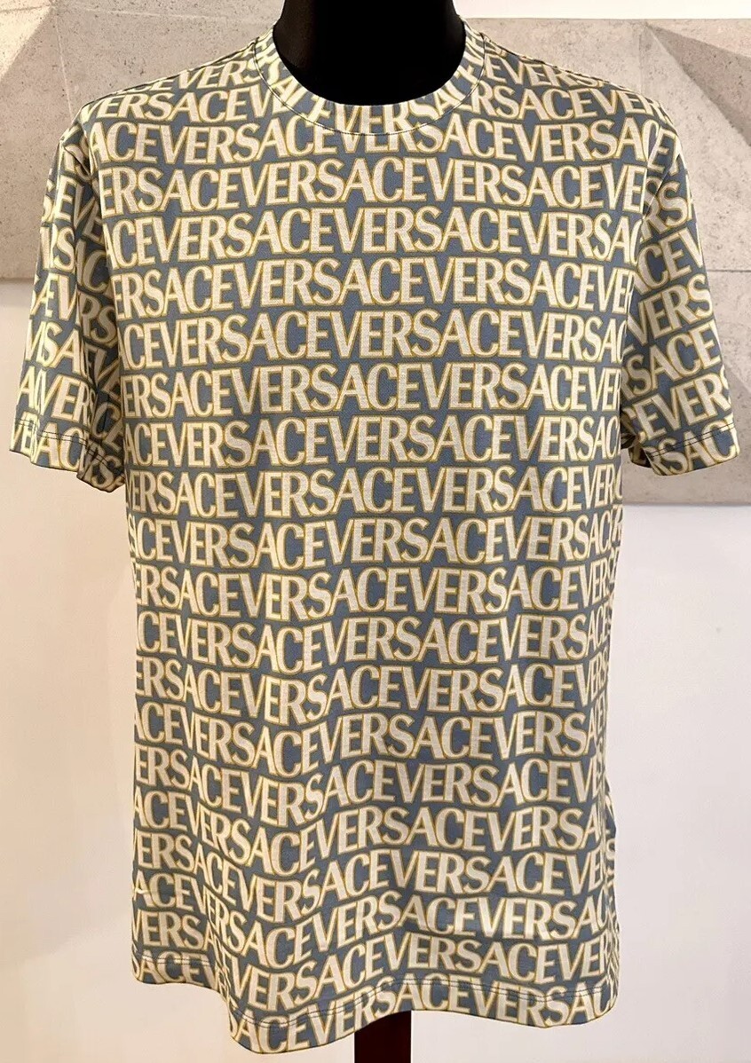 VERSACE ロゴ コットンTシャツ Versace Rainbow logo embroidery black Tee - Men