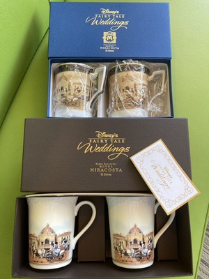 Rare FTW Disney Fairy Tale Wedding Hotel MiraCosta Mug Pair Mickey Minnie 2 Sets