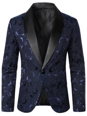 Men Suit Navy Blue Paisley Floral Blazer Prom Party Groom Tuxedo Wedding Custom