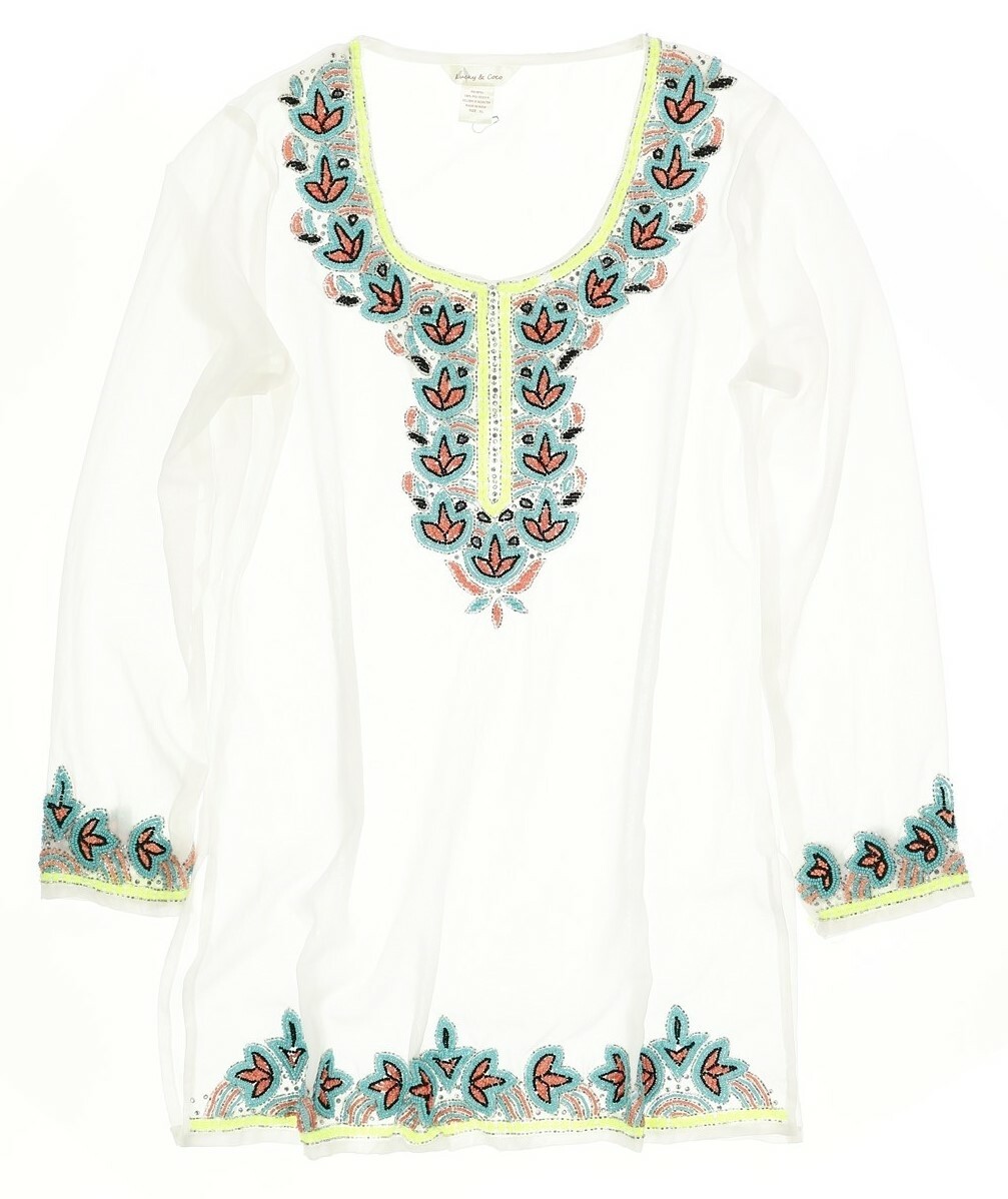 lucky & Coco Womens Long Sleeve Embroidered Tunic Blouse Size X-Large